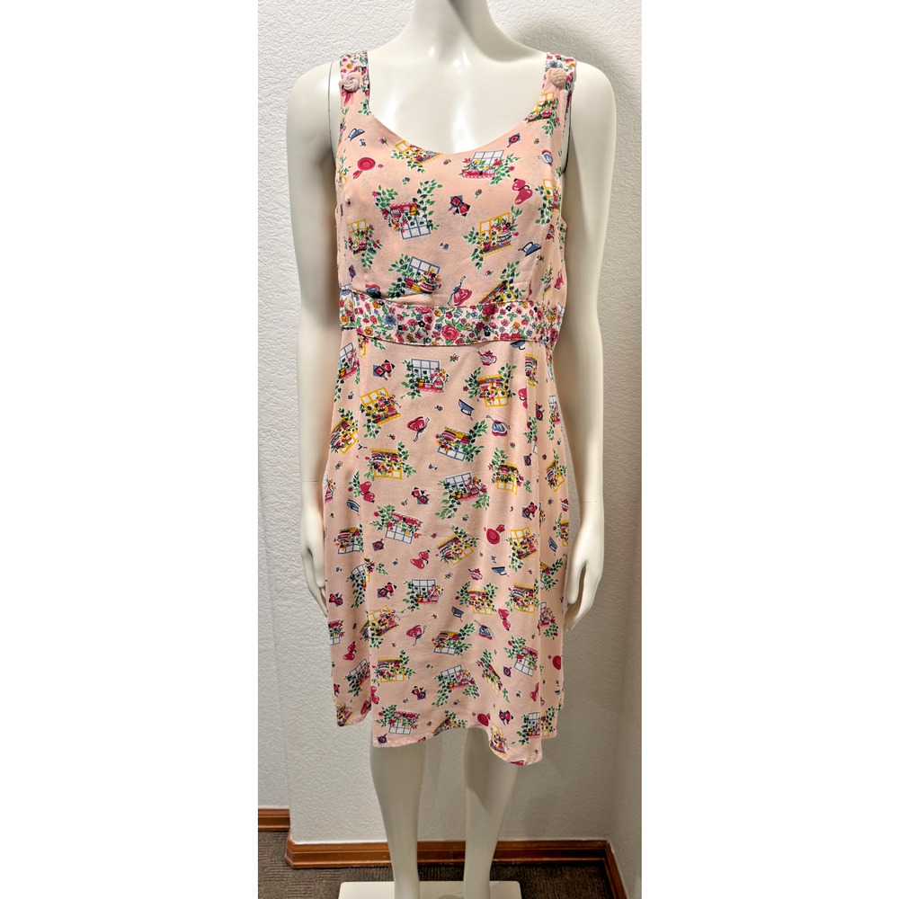 Women's Eve & Me Pink Sundress Y2K Garden Tea Party Rayon Made in USA Sz M/L